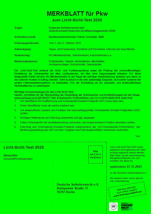 Merkblatt „Licht-Sicht-Test“ Pkw