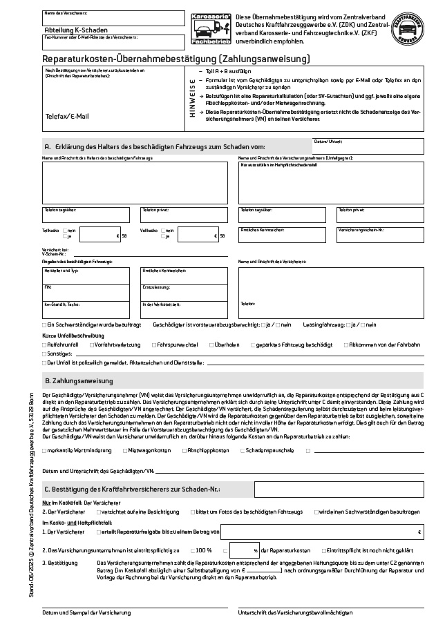 Block „Reparaturkosten-Übernahmebestätigung (RKÜB)“