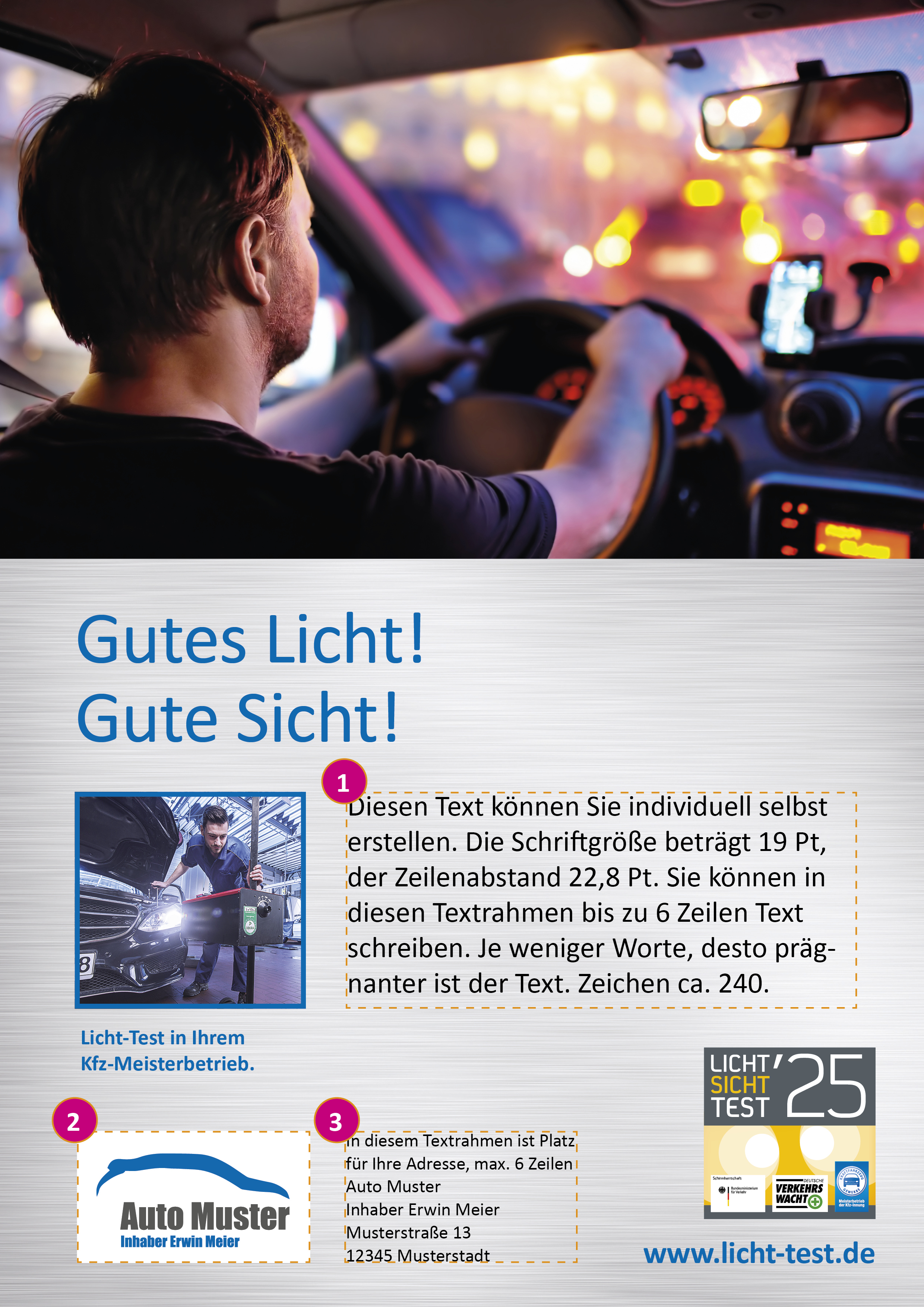 Anzeige „Licht-Sicht-Test" DIN A4, Motiv 1, individualisierbar