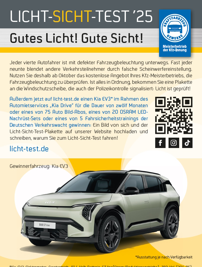 Flyer „Gewinnspiel zum Licht-Sicht-Test 2025“