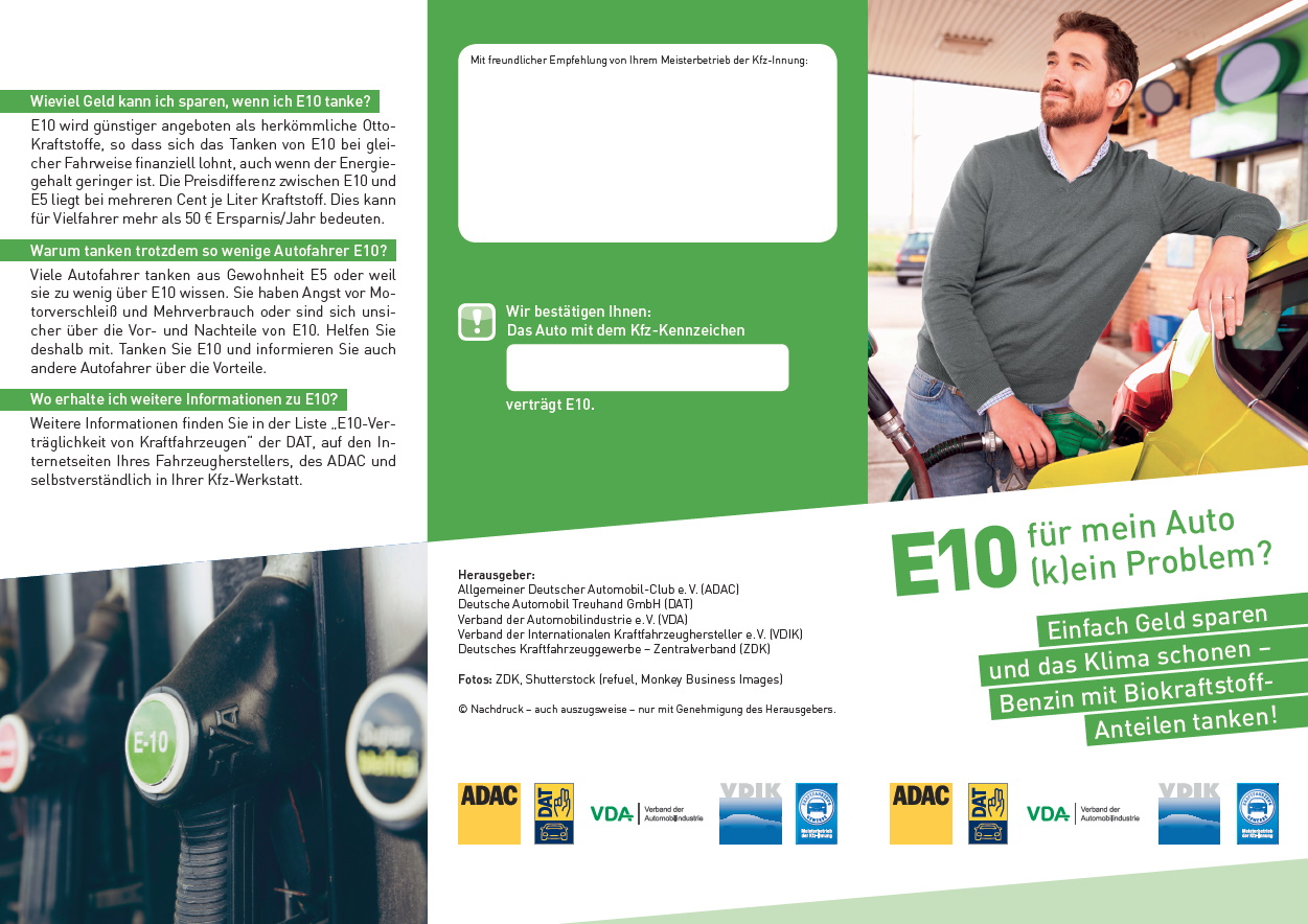 Flyer „E10 für mein Auto (k)ein Problem?“ für Mitglieder