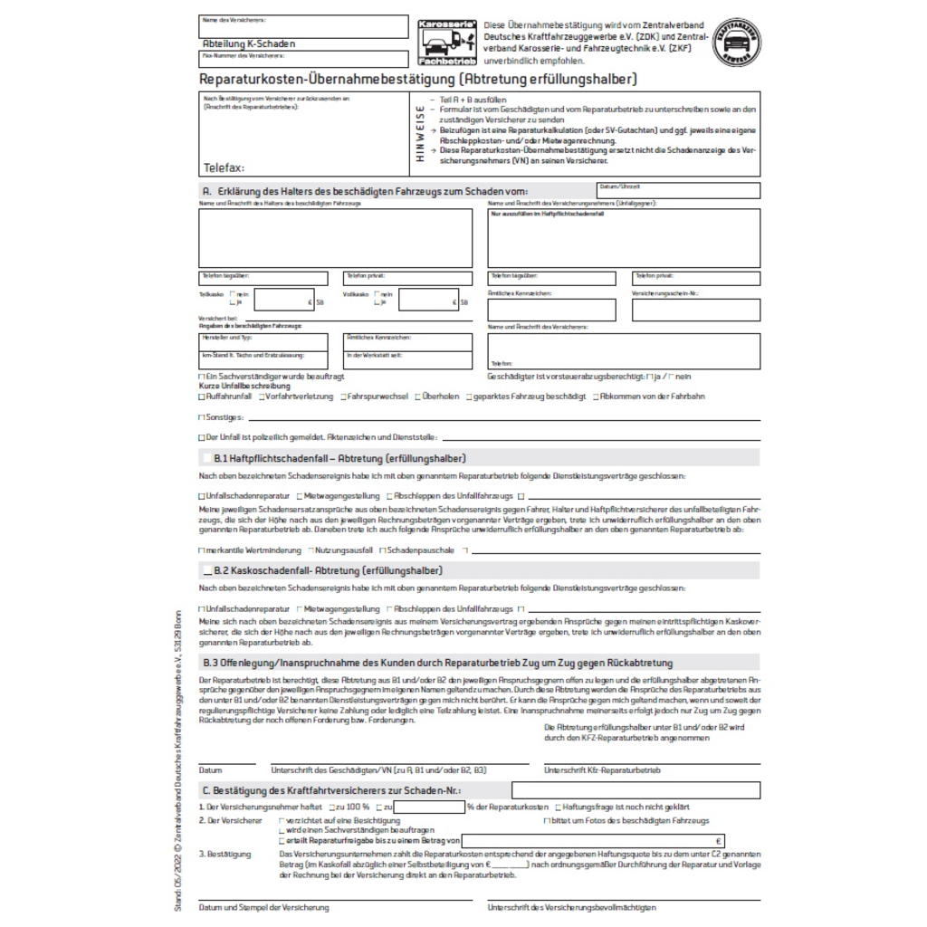 Block „Reparaturkosten-Übernahmebestätigung (RKÜB)“