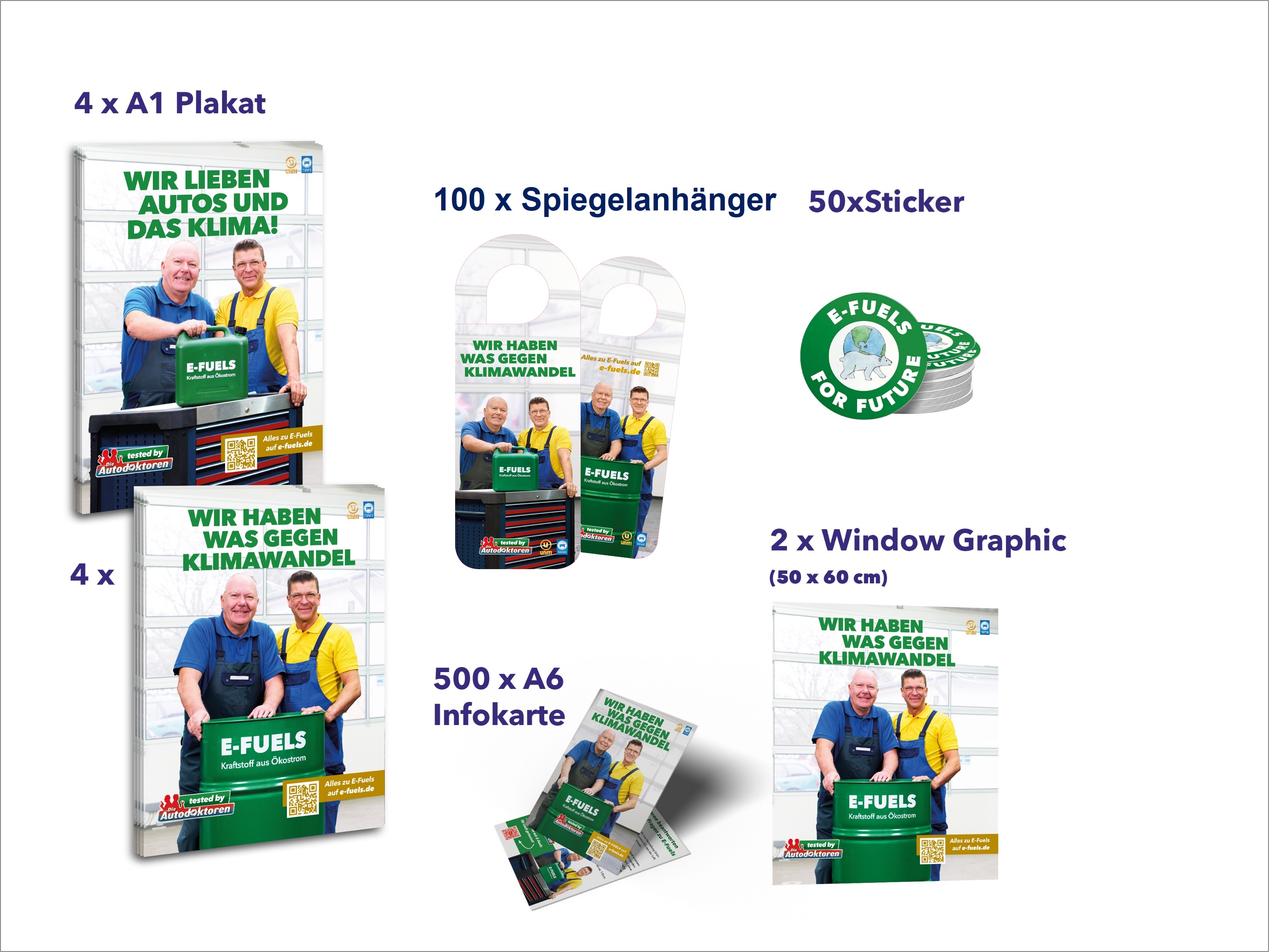 Kfz-Betriebe-Set „Die Autodoktoren tanken E-Fuels“ für Mitglieder