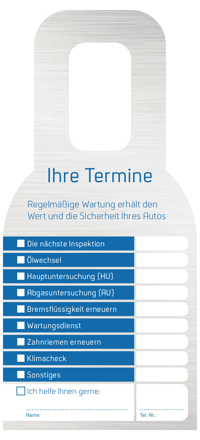 Spiegelanhänger mit Serviceterminen, individuell (500 Stück)