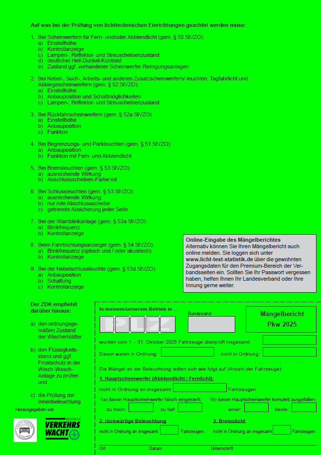Merkblatt „Licht-Test“ Pkw