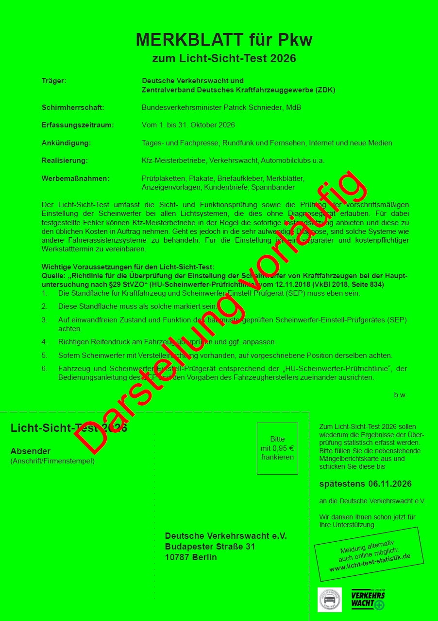 Merkblatt „Licht-Sicht-Test“ Pkw