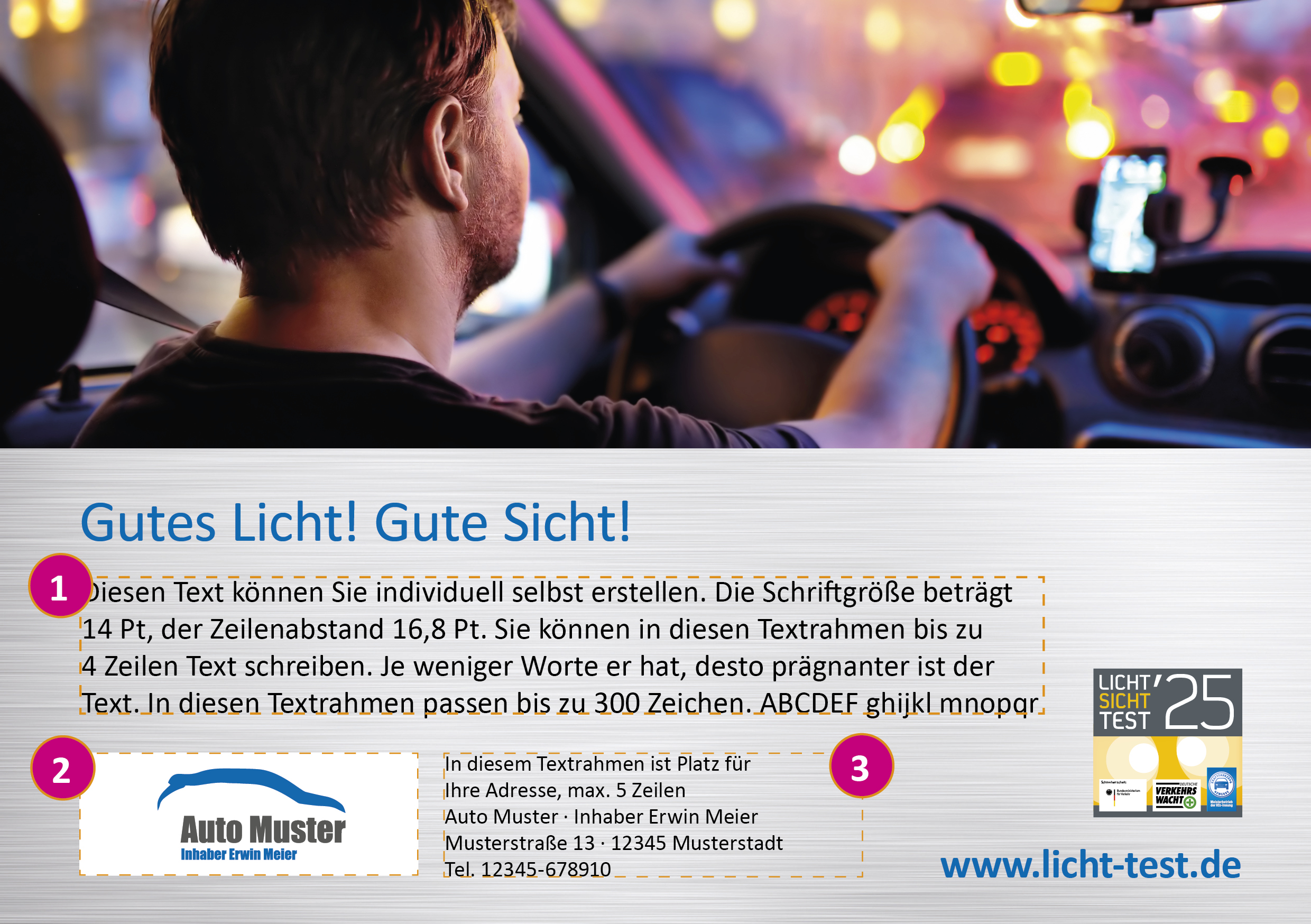 Anzeige „Licht-Sicht-Test" DIN A5, Motiv 1, individualisierbar