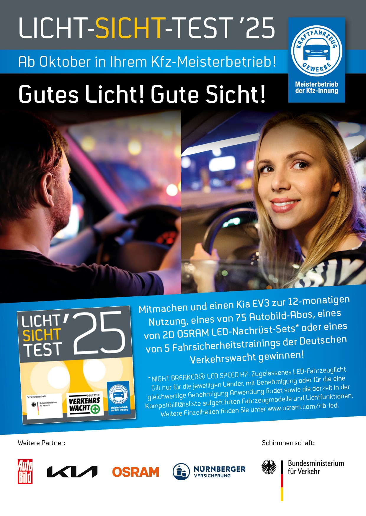 Flyer „Gewinnspiel zum Licht-Sicht-Test 2025“