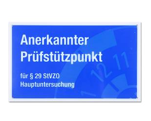 Alte Ausführung: Zusatzzeichen „Anerkannter Prüfstützpunkt für § 29 StVZO Hauptuntersuchung“, für Nichtmitglieder