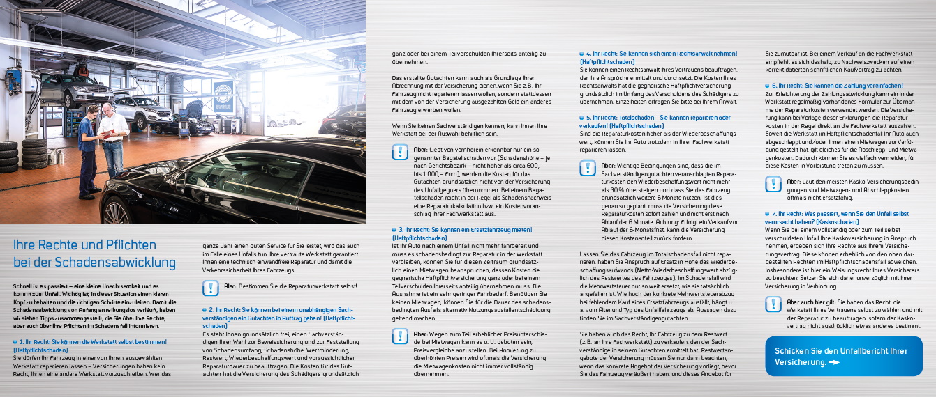 Flyer "Unfall - was tun?" inkl. Unfallbericht