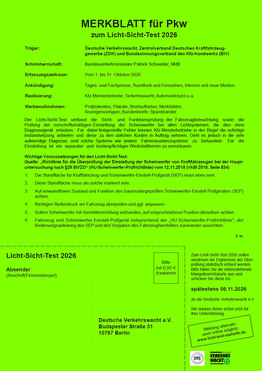 Merkblatt „Licht-Sicht-Test“ Pkw