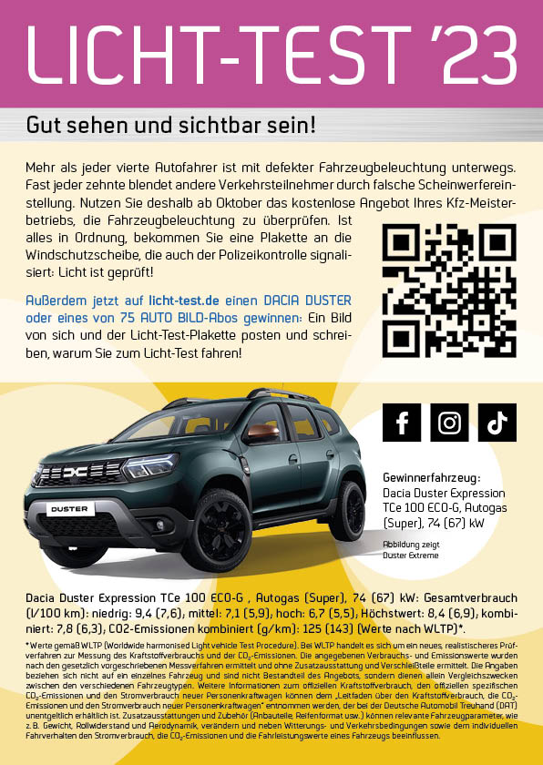 Flyer „Gewinnspiel zum Licht-Test 2023“