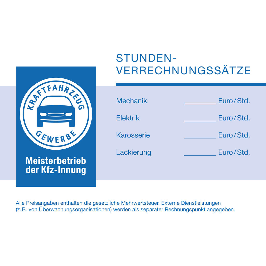 Tafel „Stunden-Verrechnungssätze“ für Mitglieder