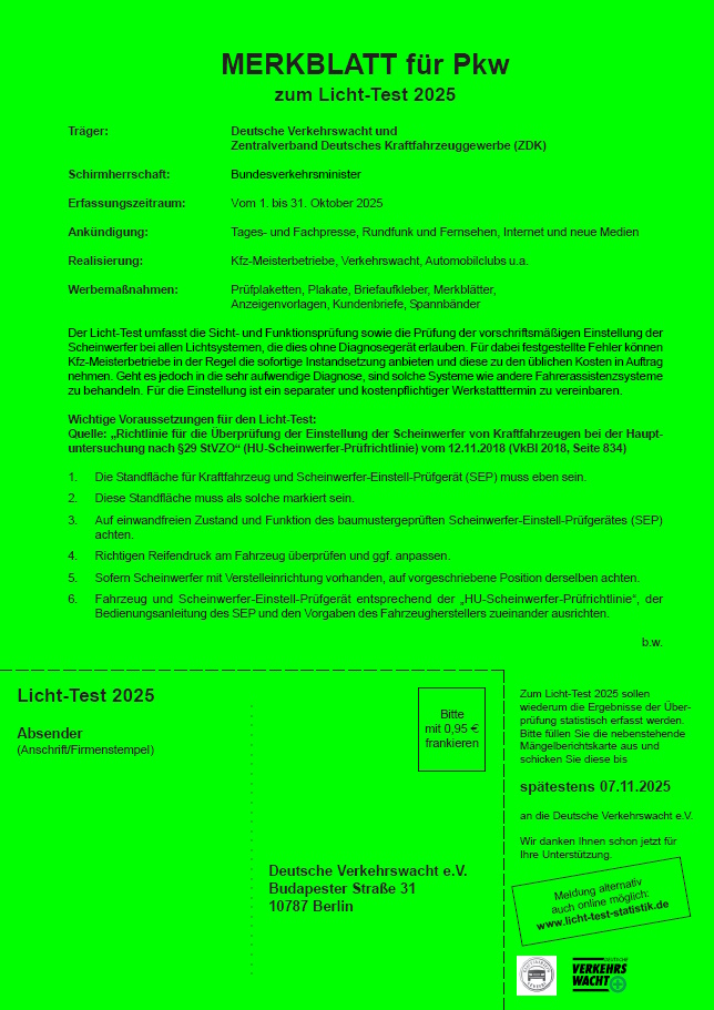 Merkblatt „Licht-Test“ Pkw